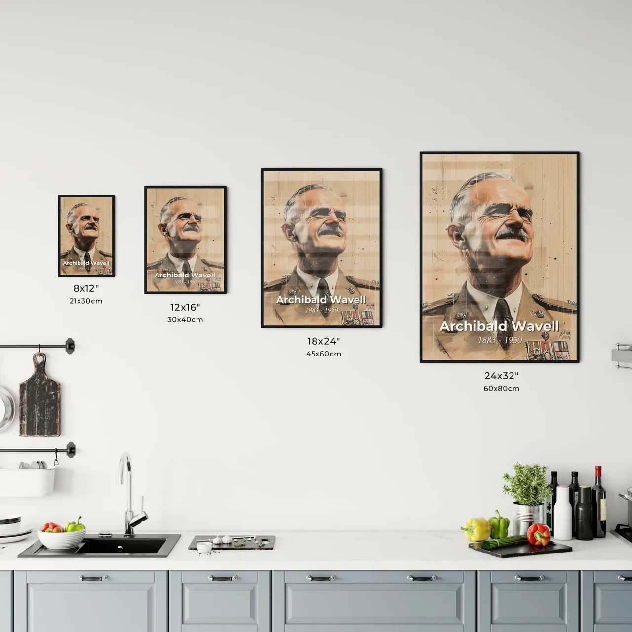Vibrant Portrait of Field Marshal Archibald Wavell Size Chart