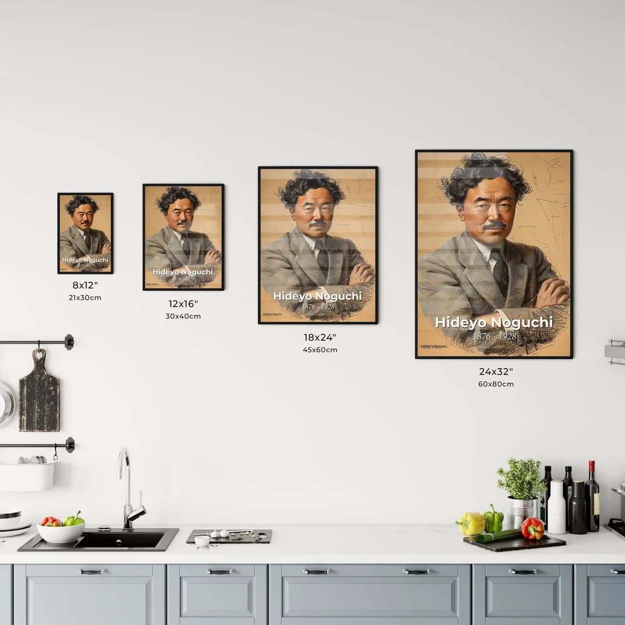 Elegant Portrait of Hideyo Noguchi Size Chart