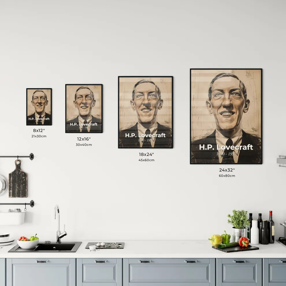 Whimsical Portrait of H.P. Lovecraft Size Chart