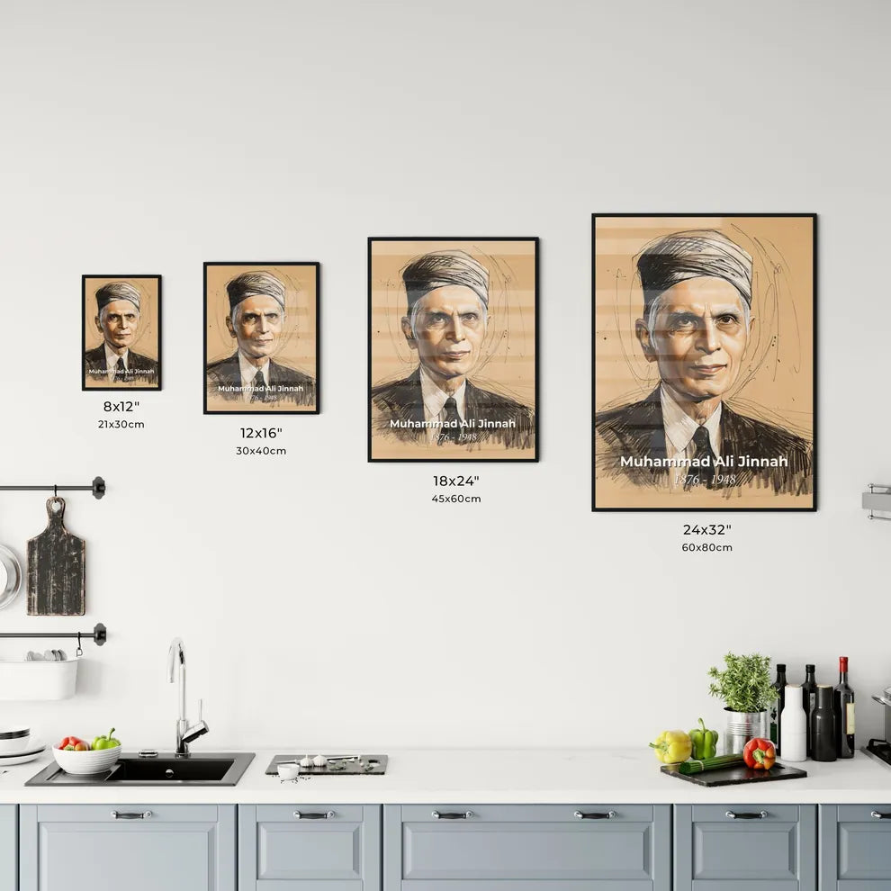 Elegant Contemporary Portrait of Muhammad Ali Jinnah Size Chart