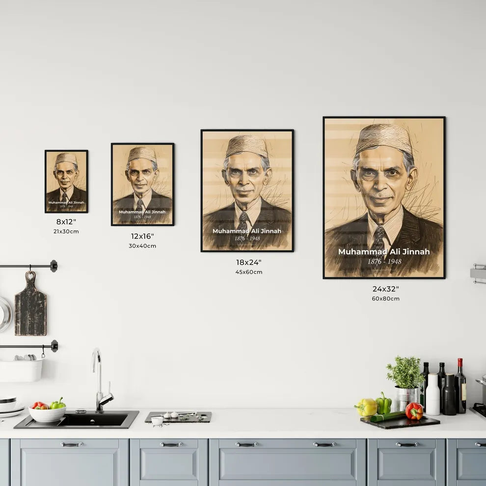 Masterful Portrait of Muhammad Ali Jinnah Size Chart
