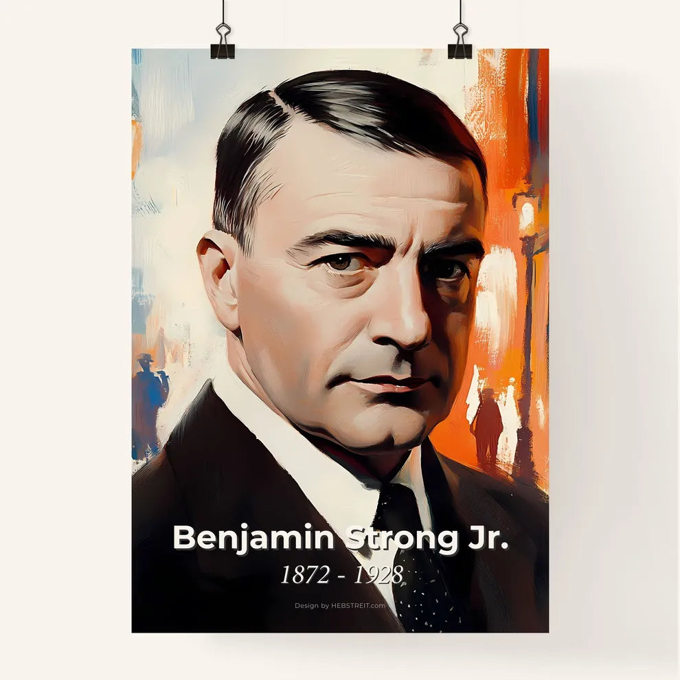 Portrait of Benjamin Strong Jr., 1872 - 1928. Impressionistic painting of a man in a suit. Poster