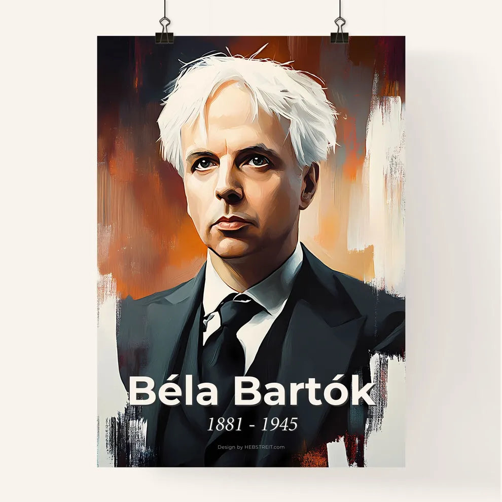 Portrait of Béla Bartók, 1881 - 1945. Impressionistic painting of a man in a suit. Poster