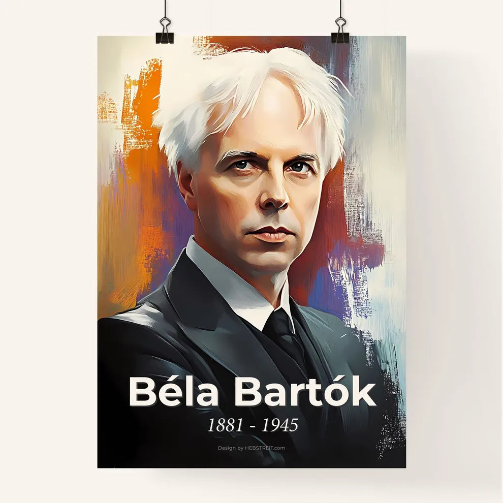 Portrait of Béla Bartók, 1881 - 1945. Impressionistic painting of a man in a suit. Poster