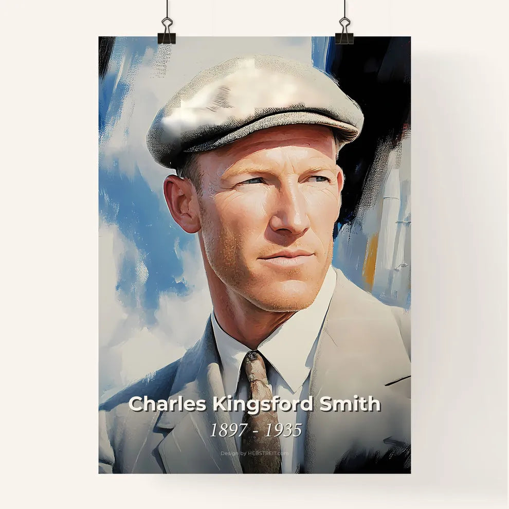 Portrait of Charles Kingsford Smith, 1897 - 1935. Impressionistic painting of a man in a suit and tie. Poster