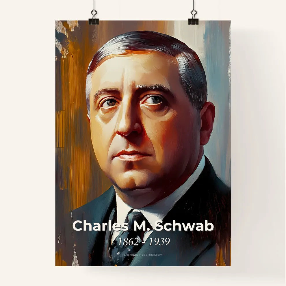 Portrait of Charles M. Schwab, 1862 - 1939. Impressionistic painting of a man in a suit. Poster