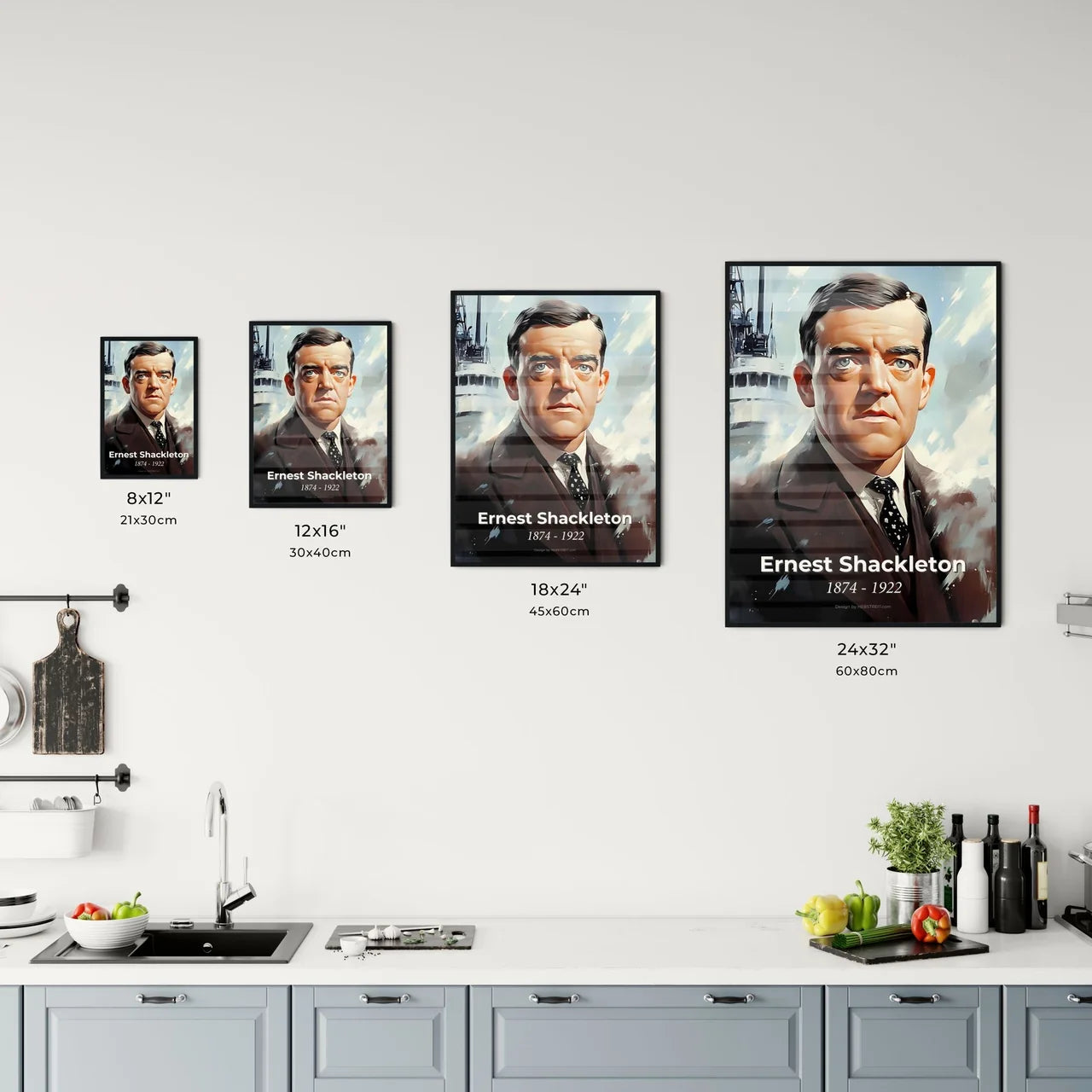 Portrait of Ernest Shackleton Size Chart