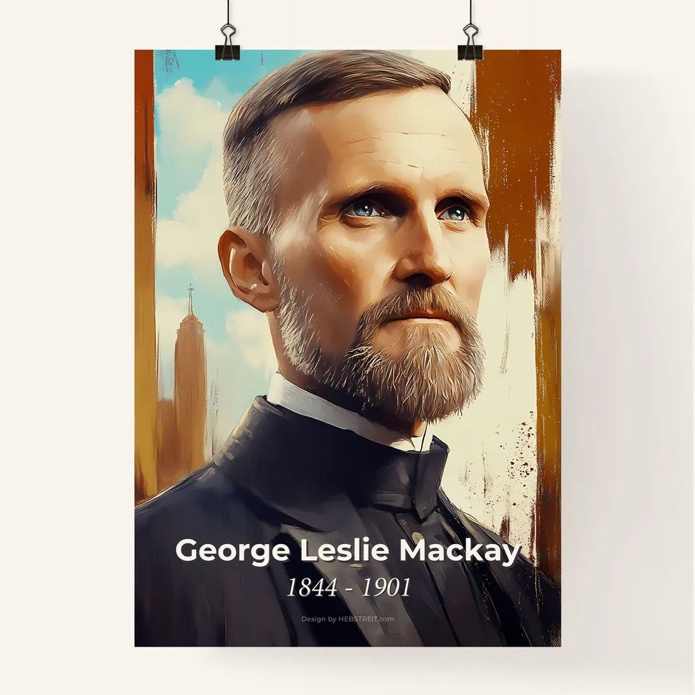 Portrait of George Leslie Mackay, 1844 - 1901. Impressionistic painting of a man in a black suit. Poster