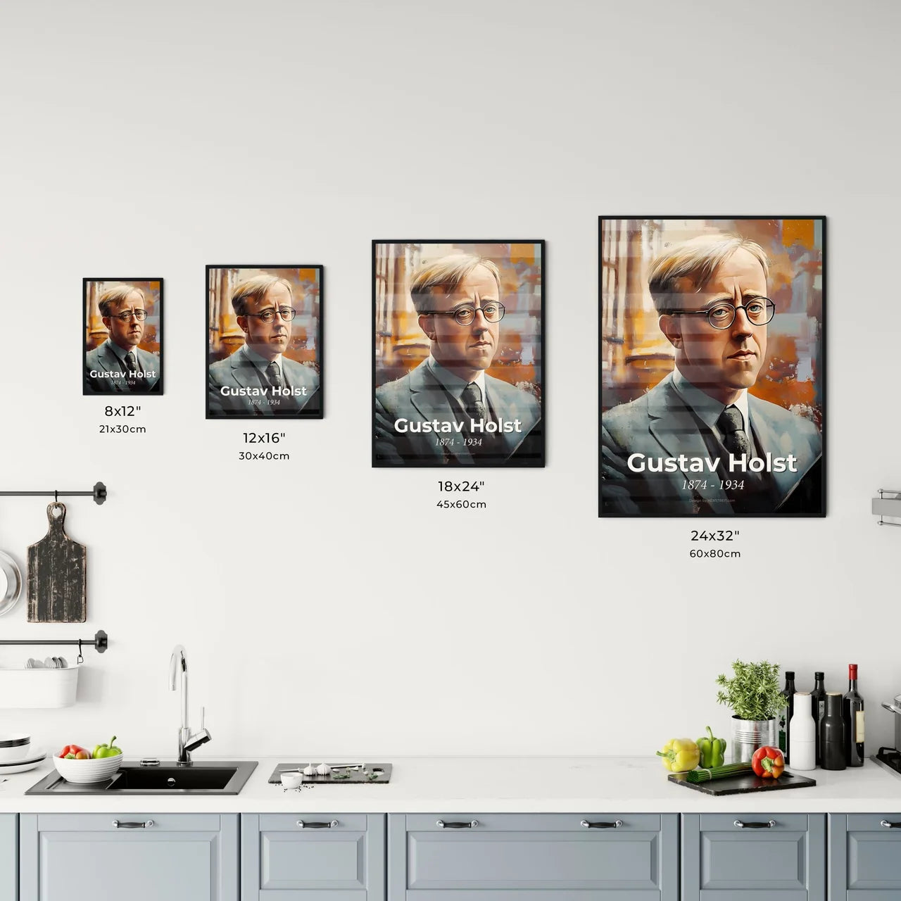 Portrait of Gustav Holst Size Chart