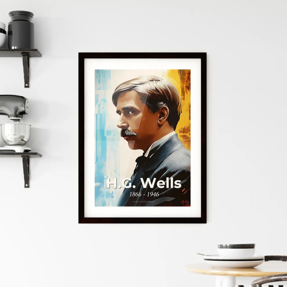 Portrait of H.G. Wells, 1866 - 1946. Impressionistic painting of a man with a mustache. Custom Print