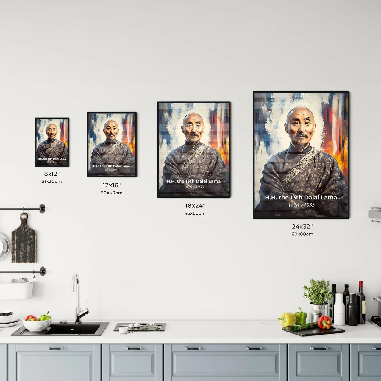 Portrait of H.H. the 13th Dalai Lama Size Chart