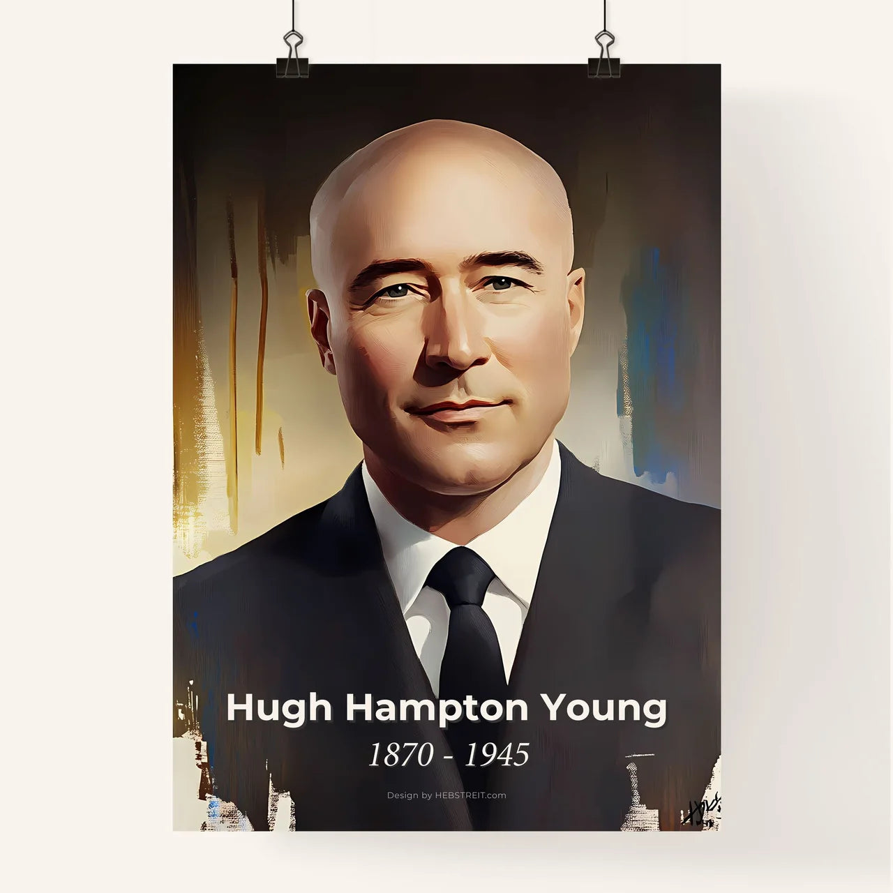 Portrait of Hugh Hampton Young, 1870 - 1945. Impressionistic painting of a man in a suit and tie. Poster