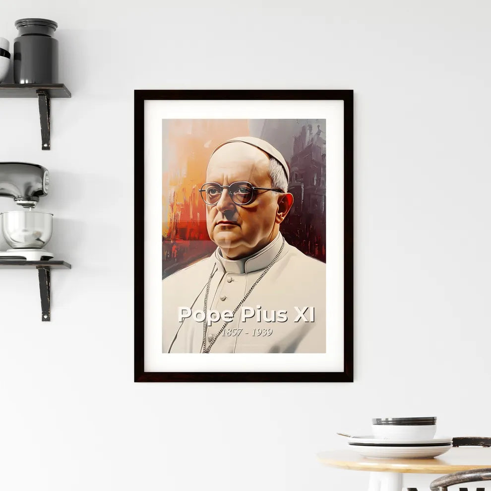 Portrait of Pope Pius XI, 1857 - 1939. Impressionistic painting of a man in a white robe and glasses. Custom Print