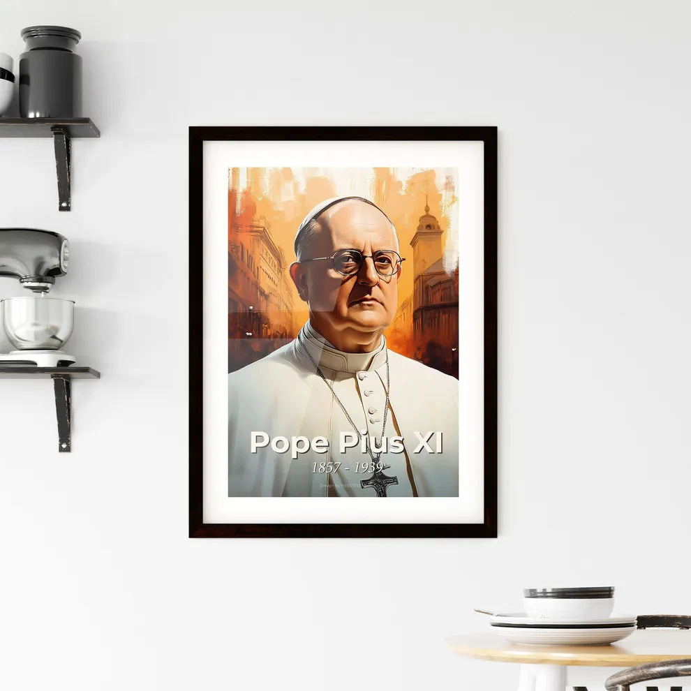 Portrait of Pope Pius XI, 1857 - 1939. Impressionistic painting of a man in a white robe and glasses. Custom Print