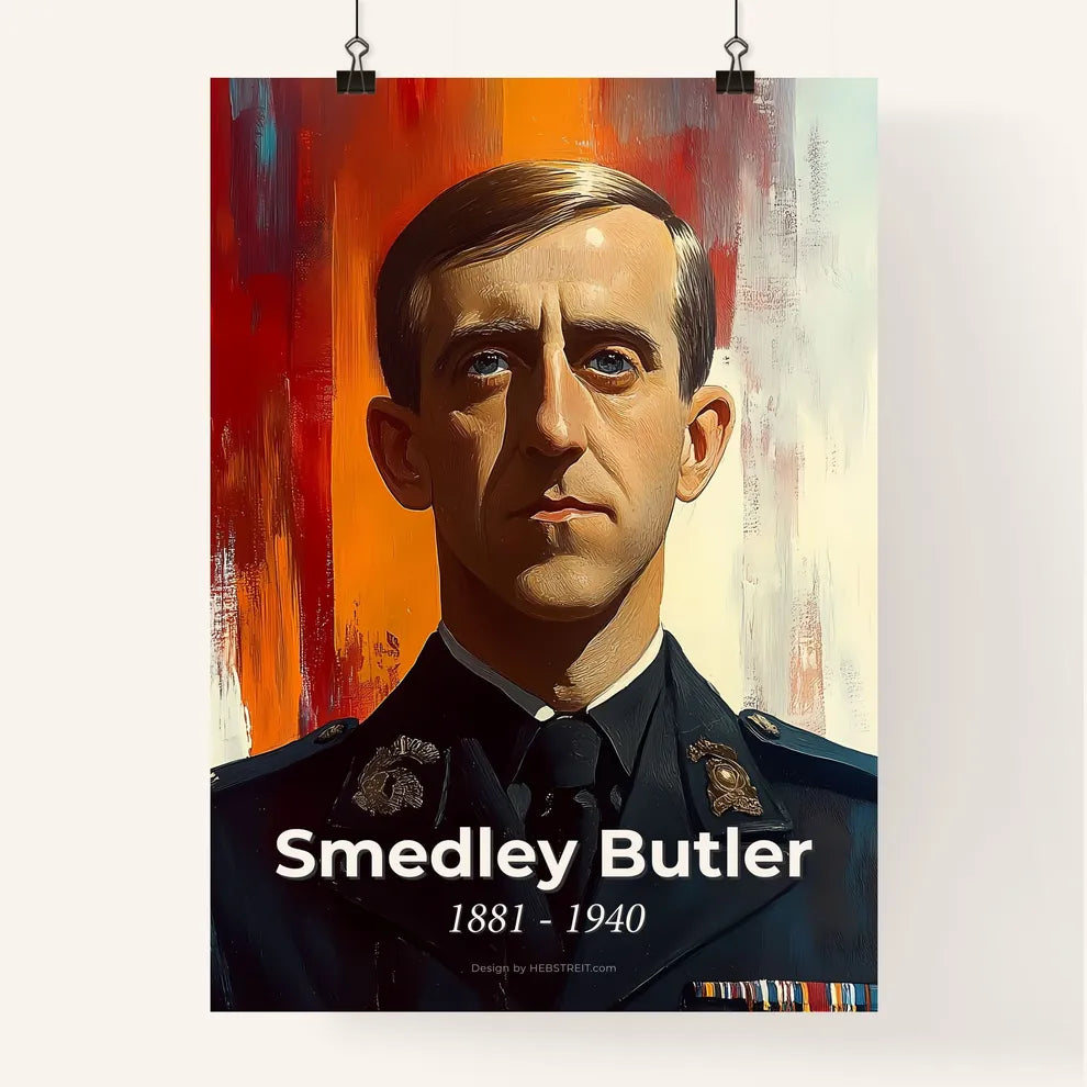 Portrait of Smedley Butler, 1881 - 1940. Impressionistic painting of a man in a military uniform. Poster