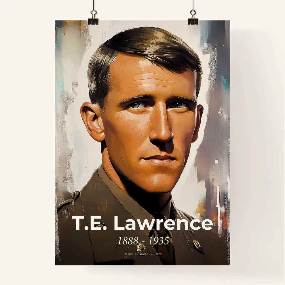Portrait of T.E. Lawrence, 1888 - 1935. Impressionistic painting of a man in a uniform. Poster