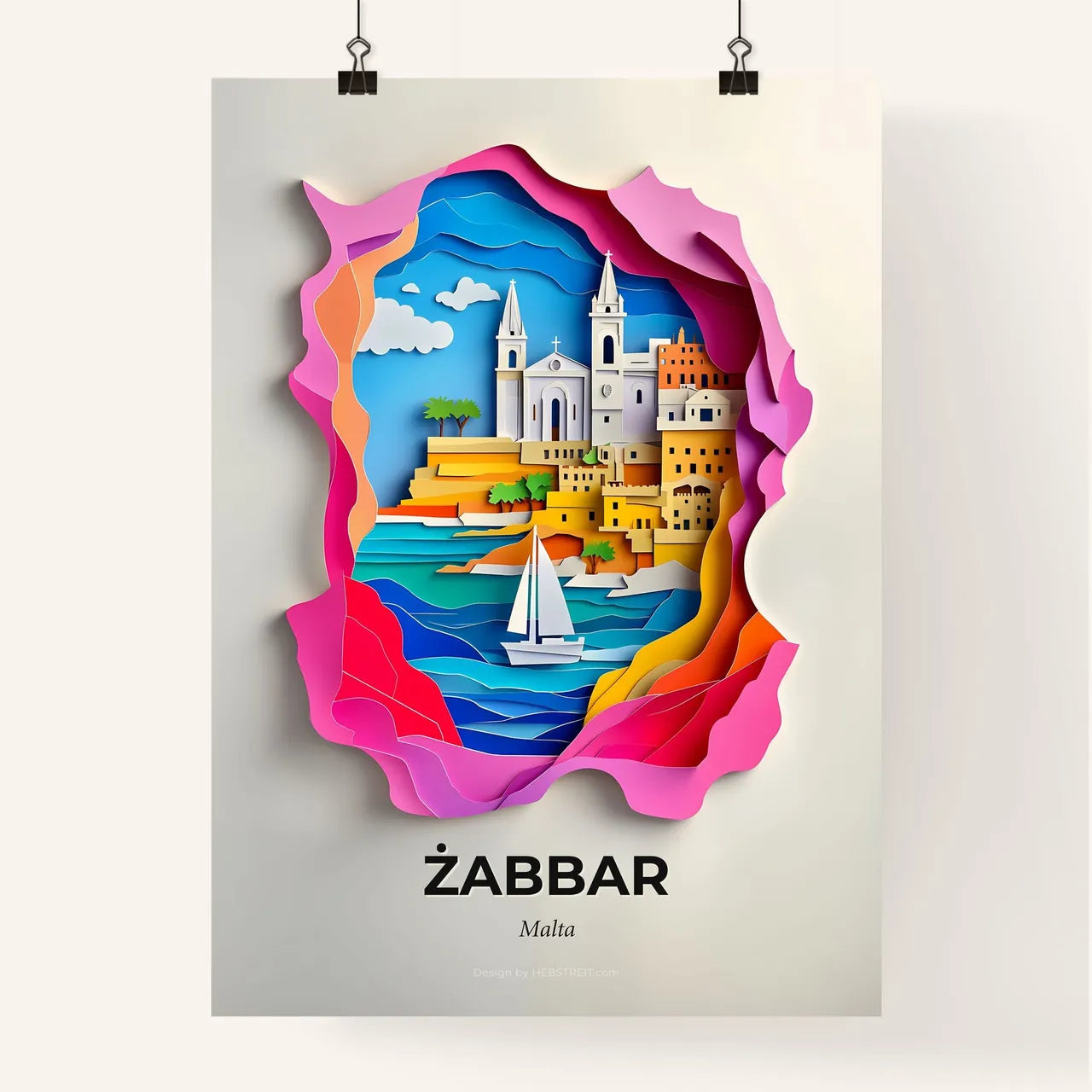 Vivid Żabbar, Malta, Colorful Poster