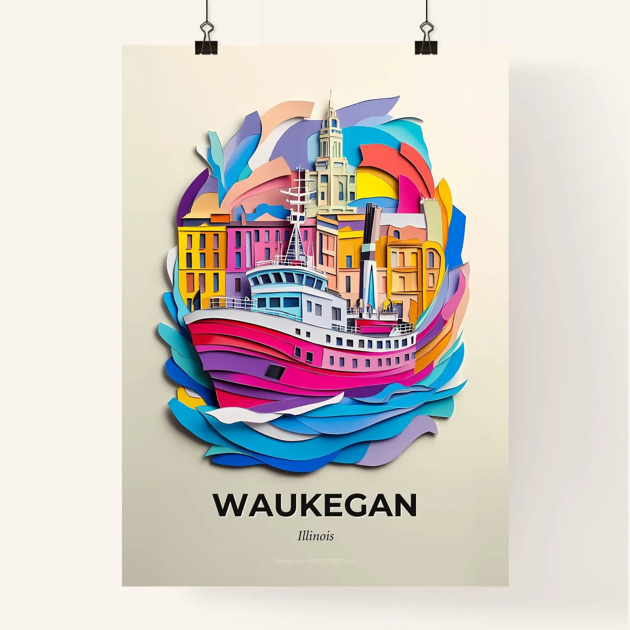 Vivid Waukegan, Illinois, Colorful Poster