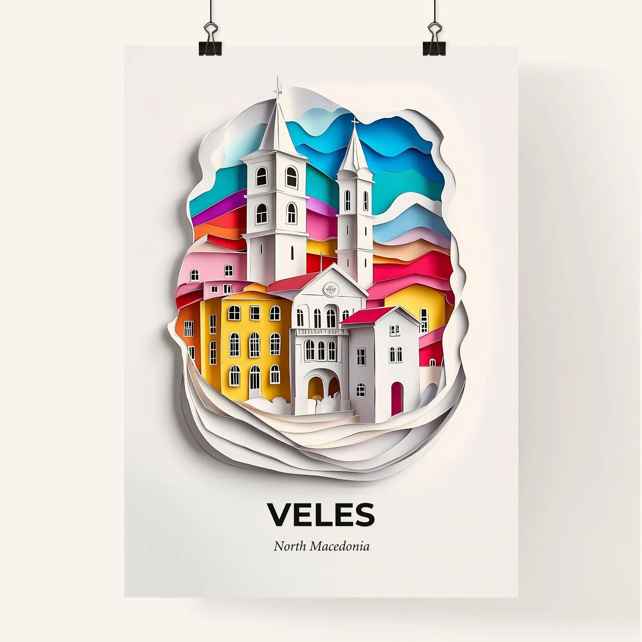 Vivid Veles, North Macedonia, Colorful Poster