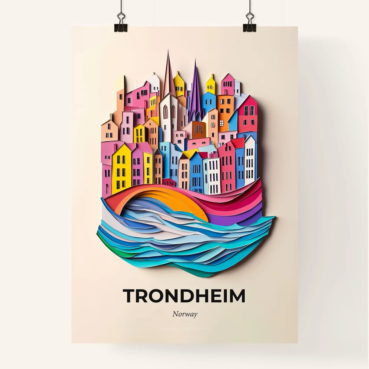 Vivid Trondheim, Norway, Colorful Poster