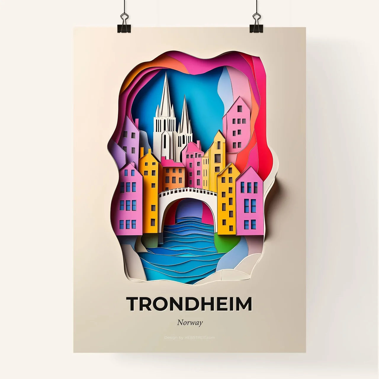 Vivid Trondheim, Norway, Colorful Poster