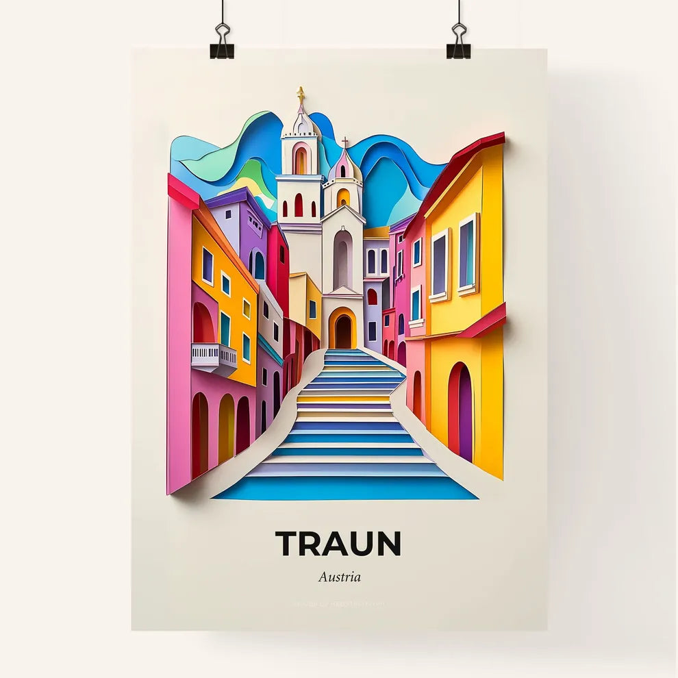 Vivid Traun, Austria, Colorful Poster