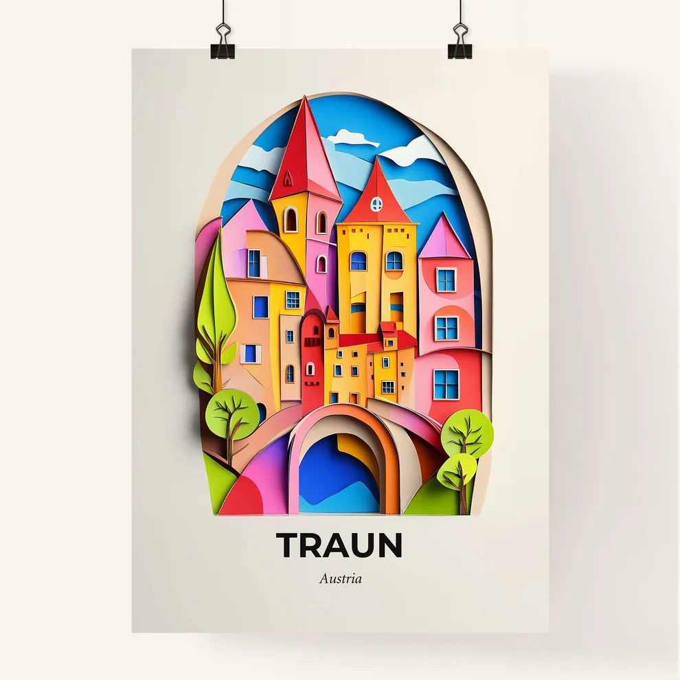 Vivid Traun, Austria, Colorful Poster