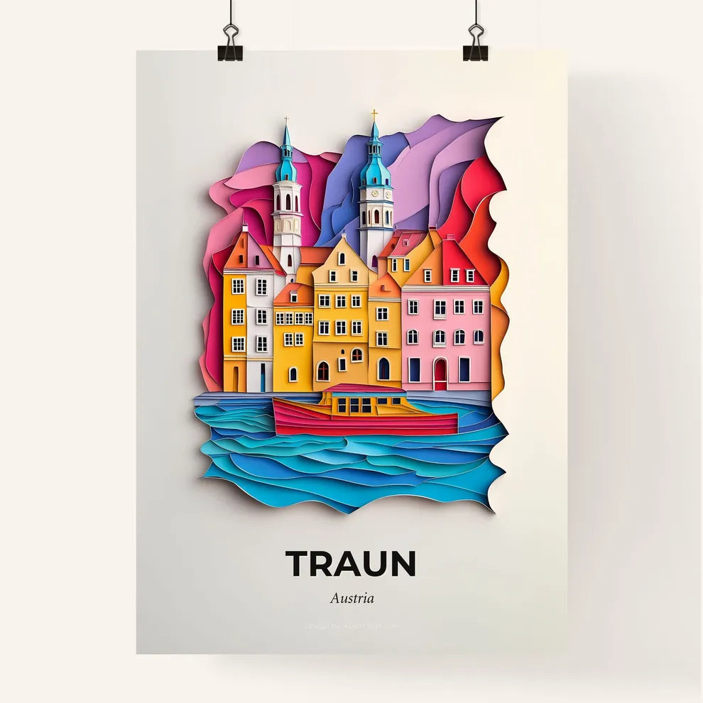 Vivid Traun, Austria, Colorful Poster