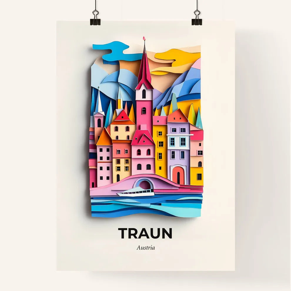 Vivid Traun, Austria, Colorful Poster