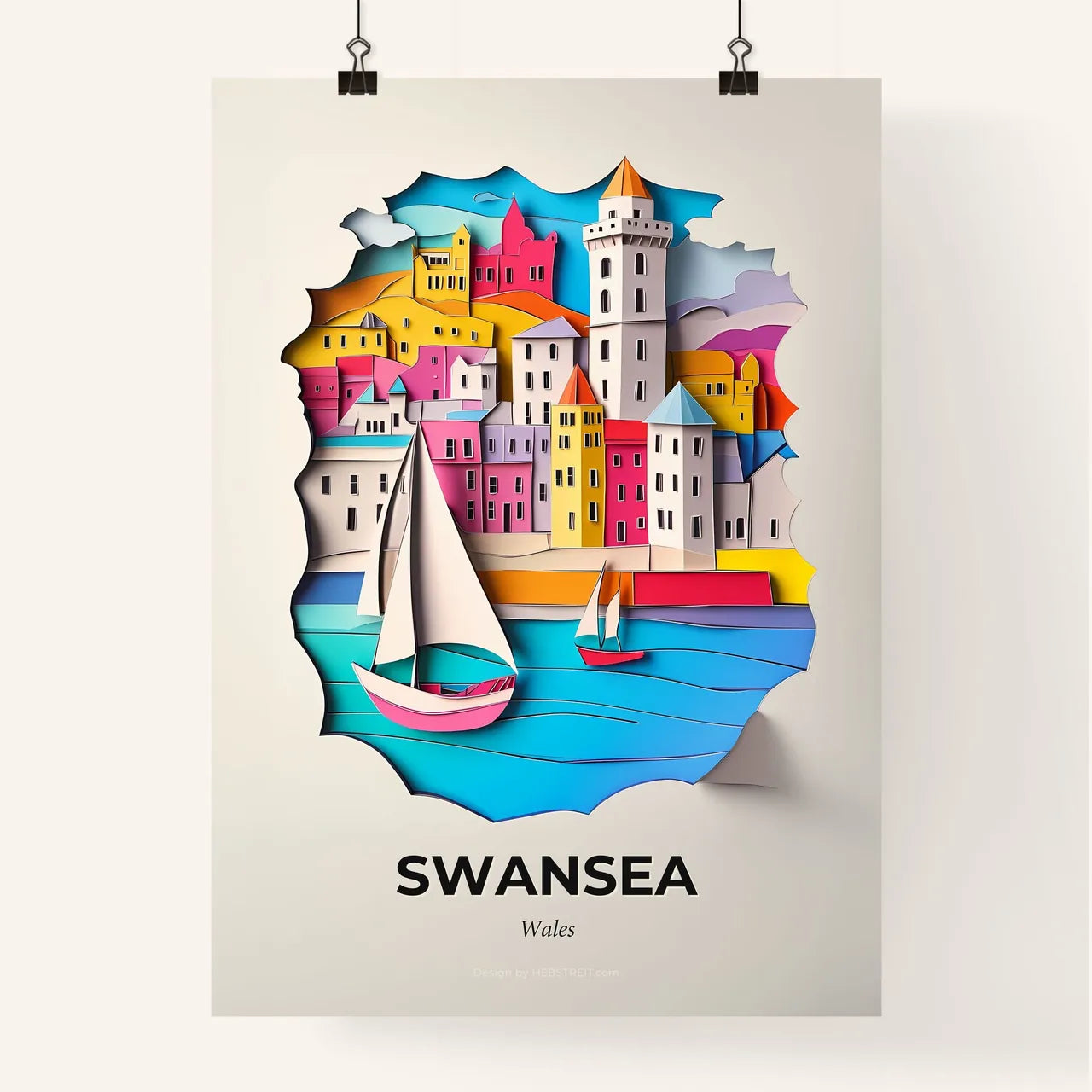 Vivid Swansea, Wales, Colorful Poster