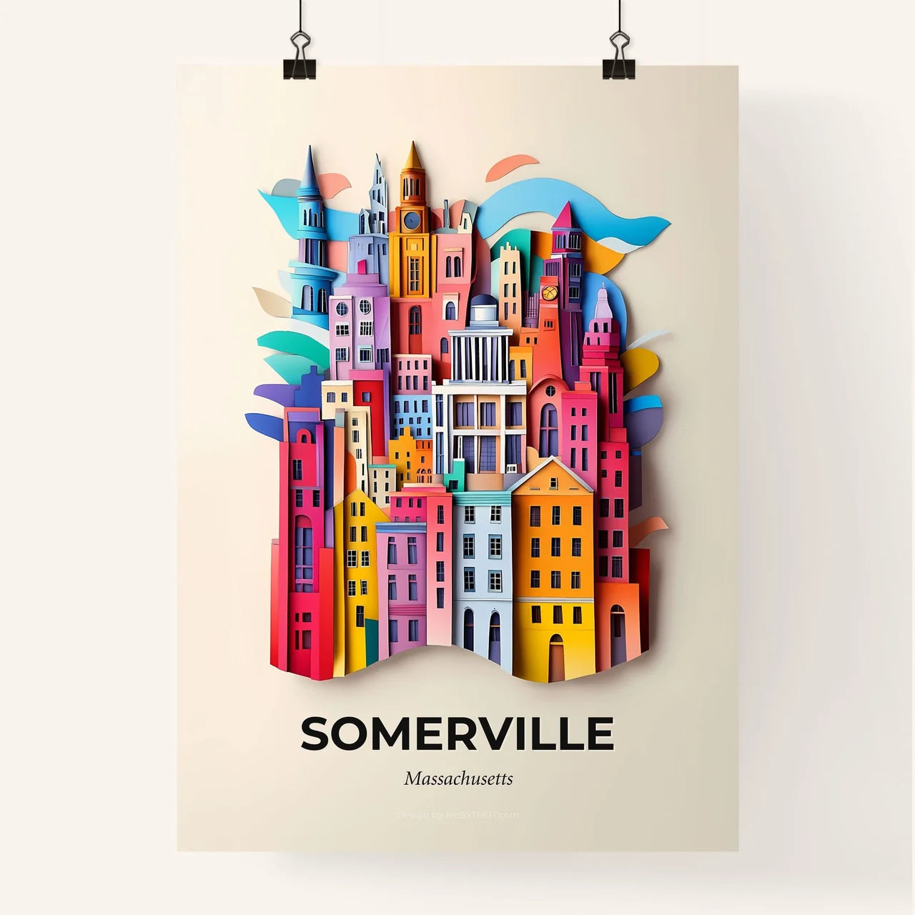Vivid Somerville, Massachusetts, Colorful Poster