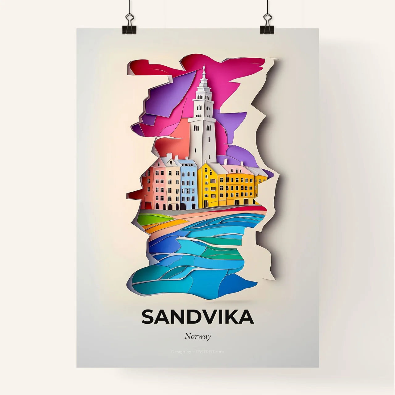 Vivid Sandvika, Norway, Colorful Poster