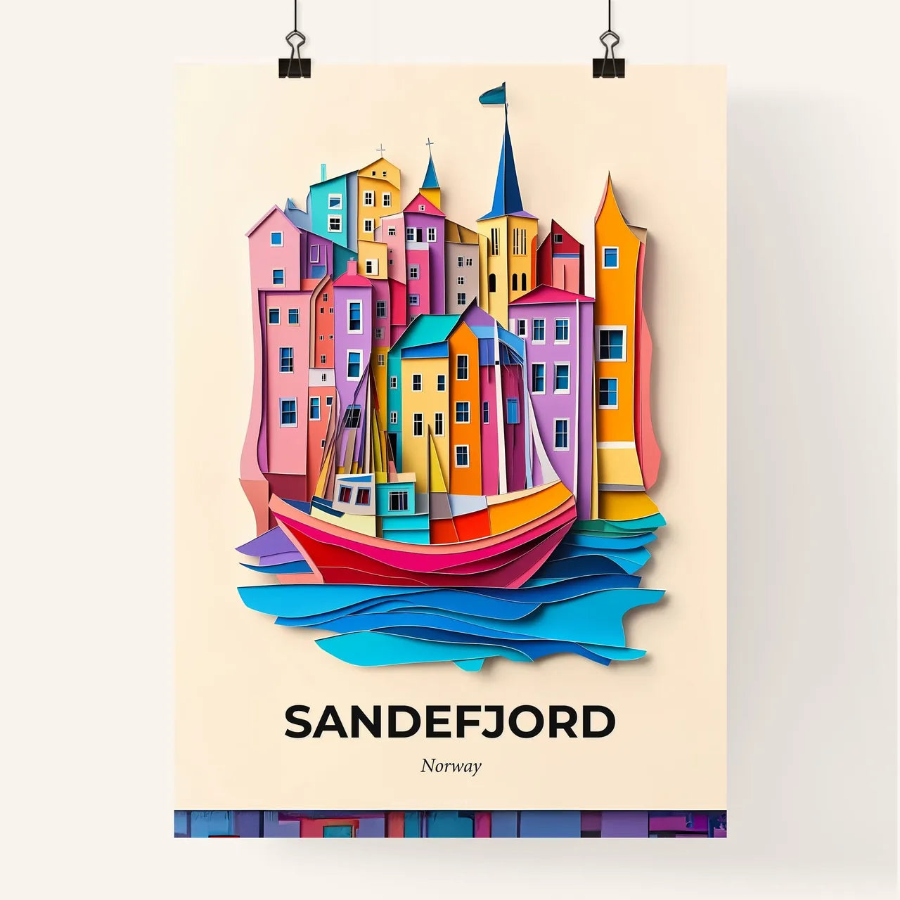 Vivid Sandefjord, Norway, Colorful Poster
