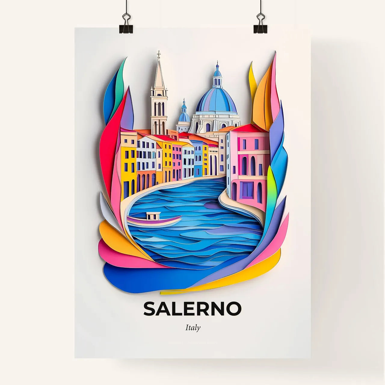Vivid Salerno, Italy, Colorful Poster