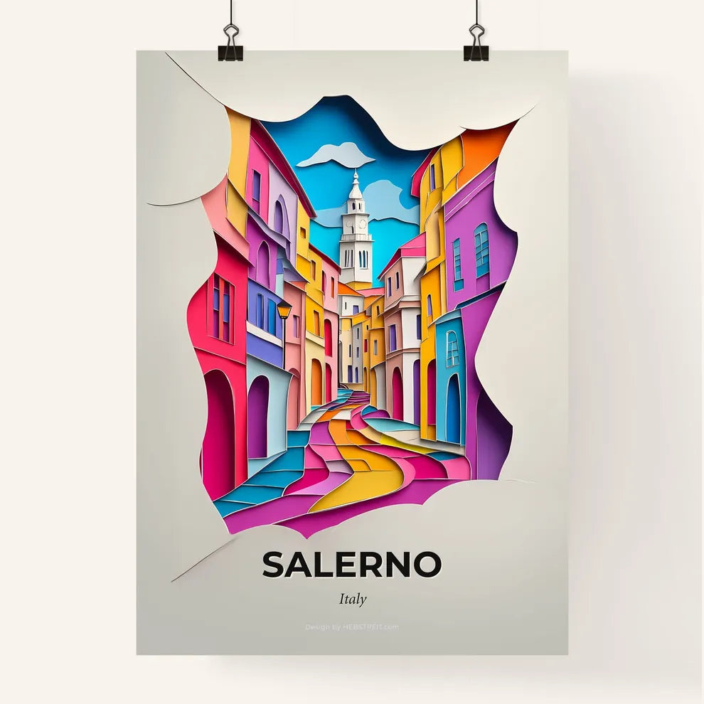 Vivid Salerno, Italy, Colorful Poster