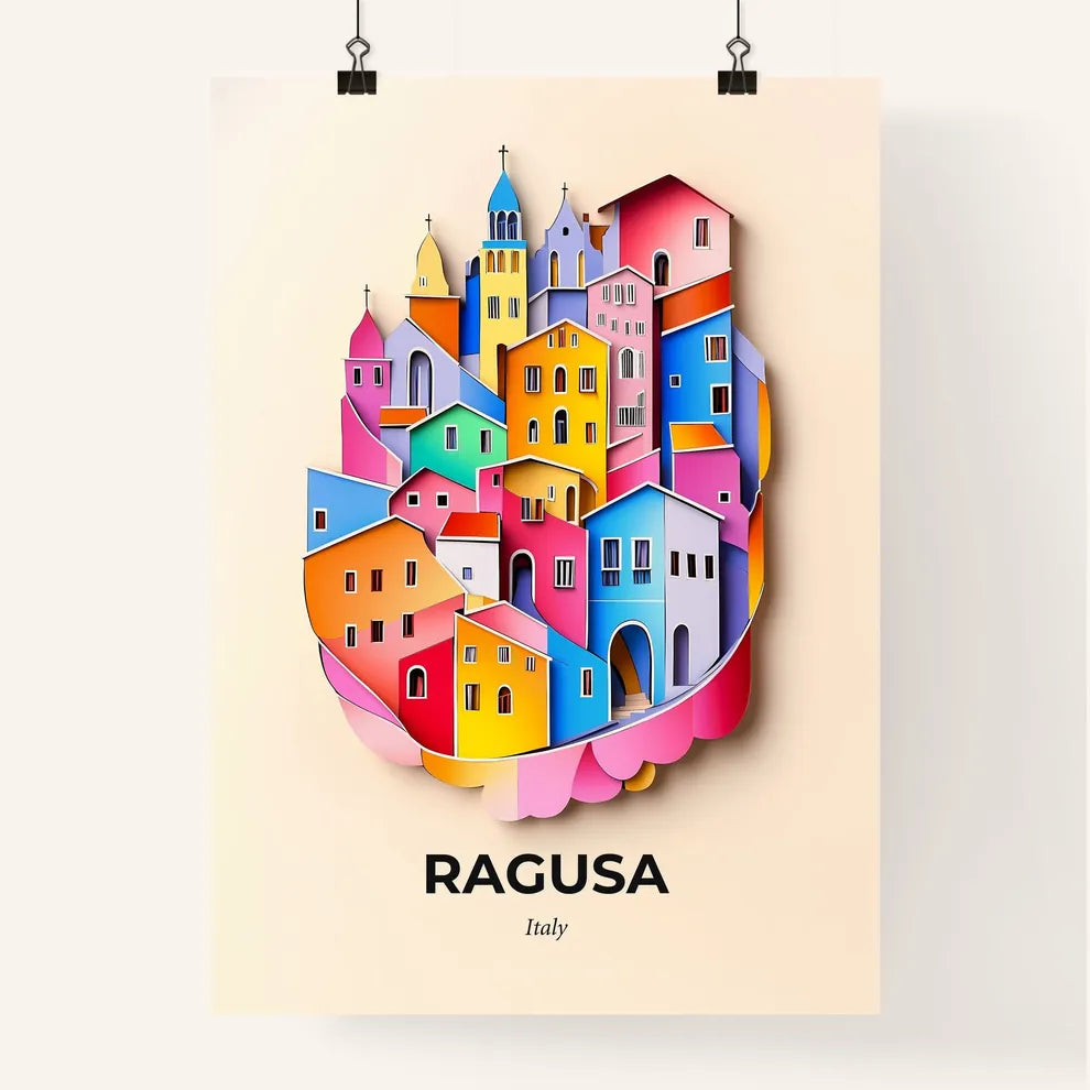 Vivid Ragusa, Italy, Colorful Poster