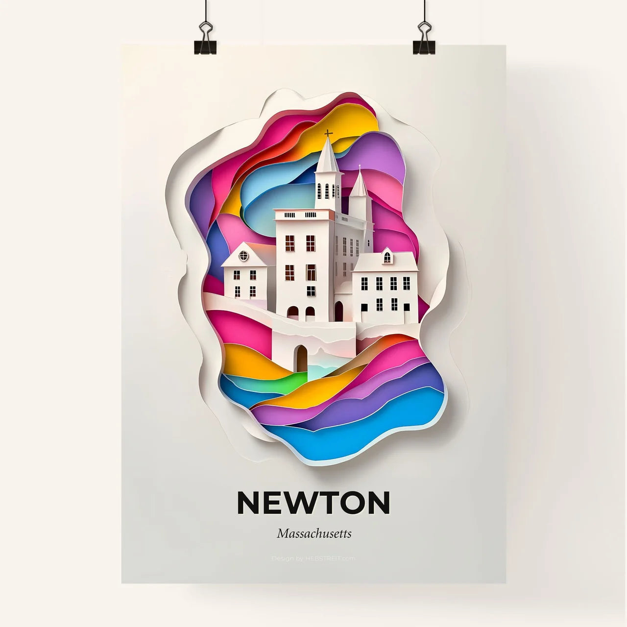 Vivid Newton, Massachusetts, Colorful Poster