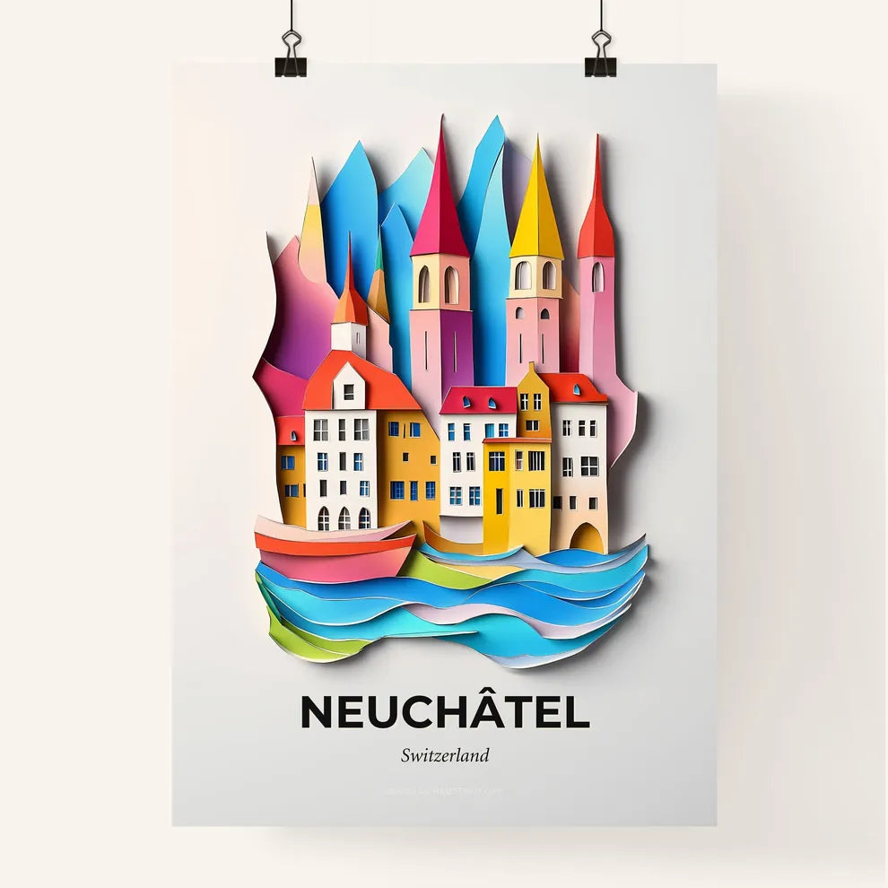 Vivid Neuchâtel, Switzerland, Colorful Poster
