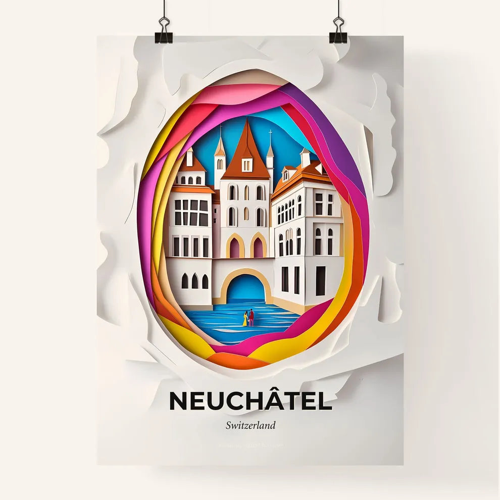Vivid Neuchâtel, Switzerland, Colorful Poster