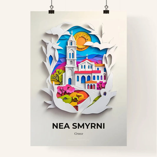 Vivid Nea Smyrni, Greece, Colorful Poster