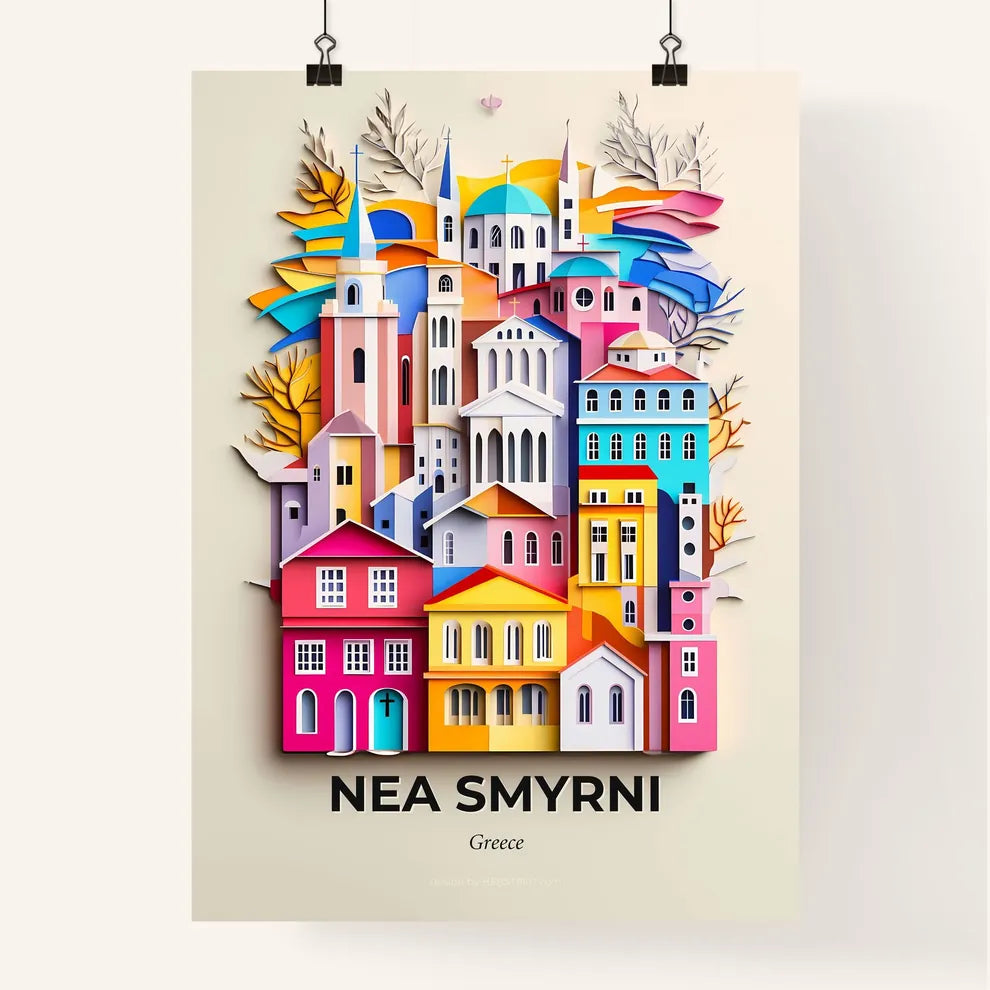 Vivid Nea Smyrni, Greece, Colorful Poster