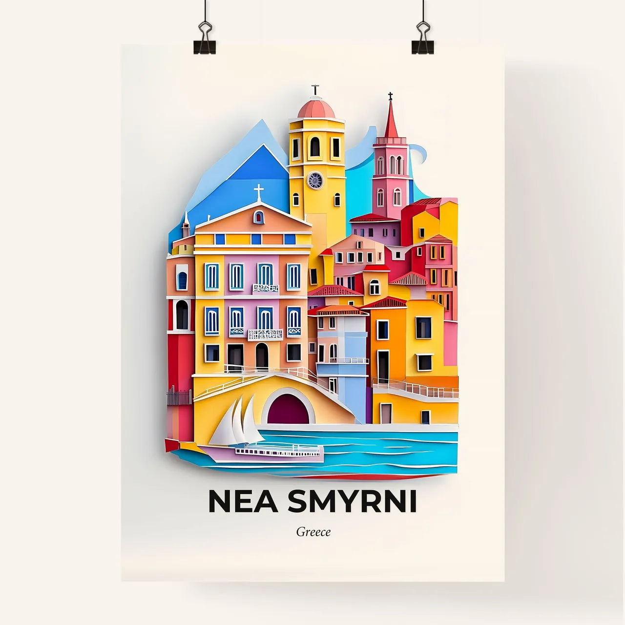 Vivid Nea Smyrni, Greece, Colorful Poster
