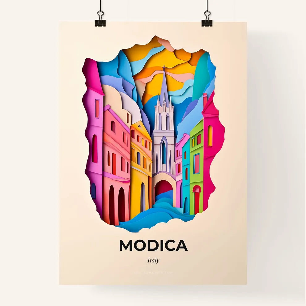 Vivid Modica, Italy, Colorful Poster