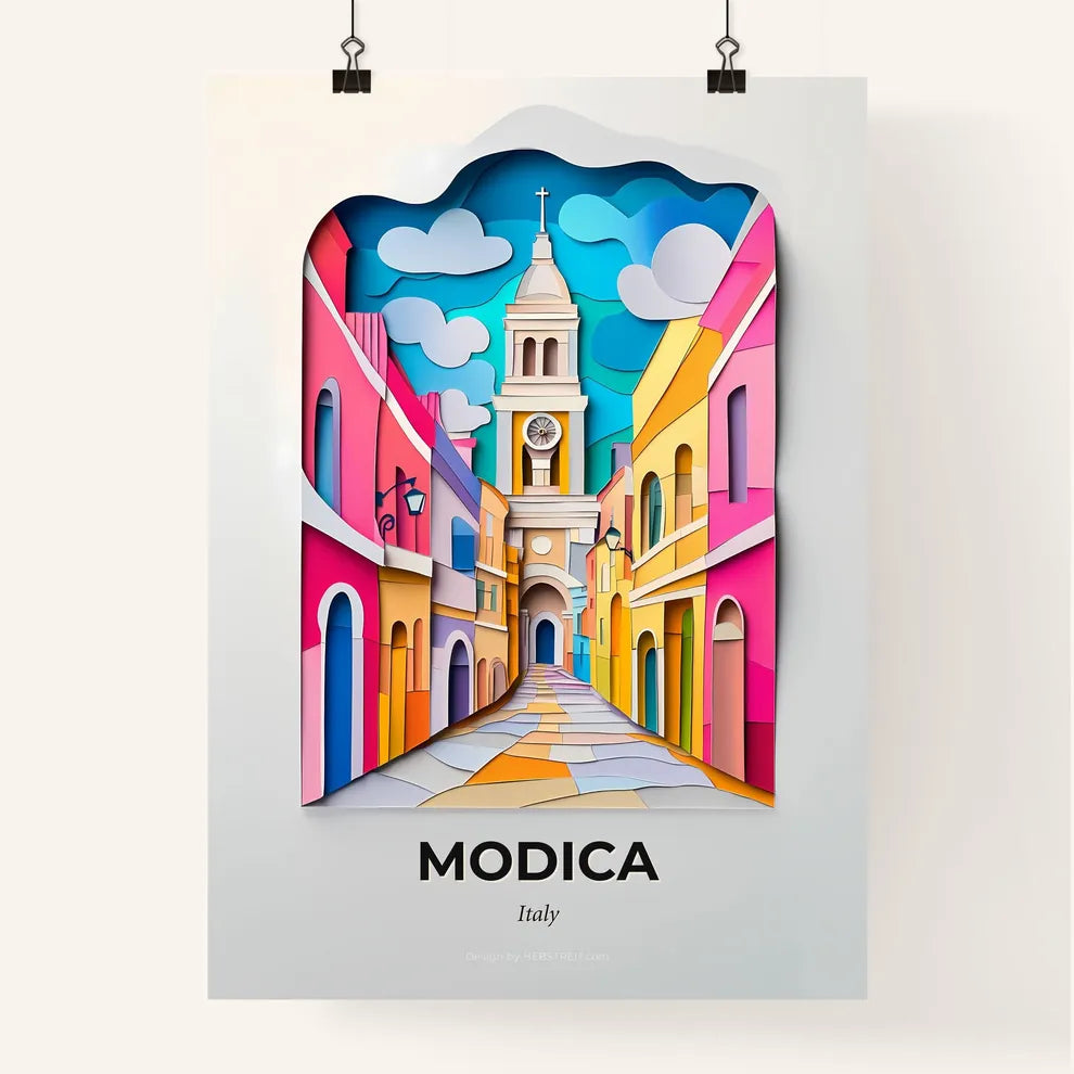 Vivid Modica, Italy, Colorful Poster