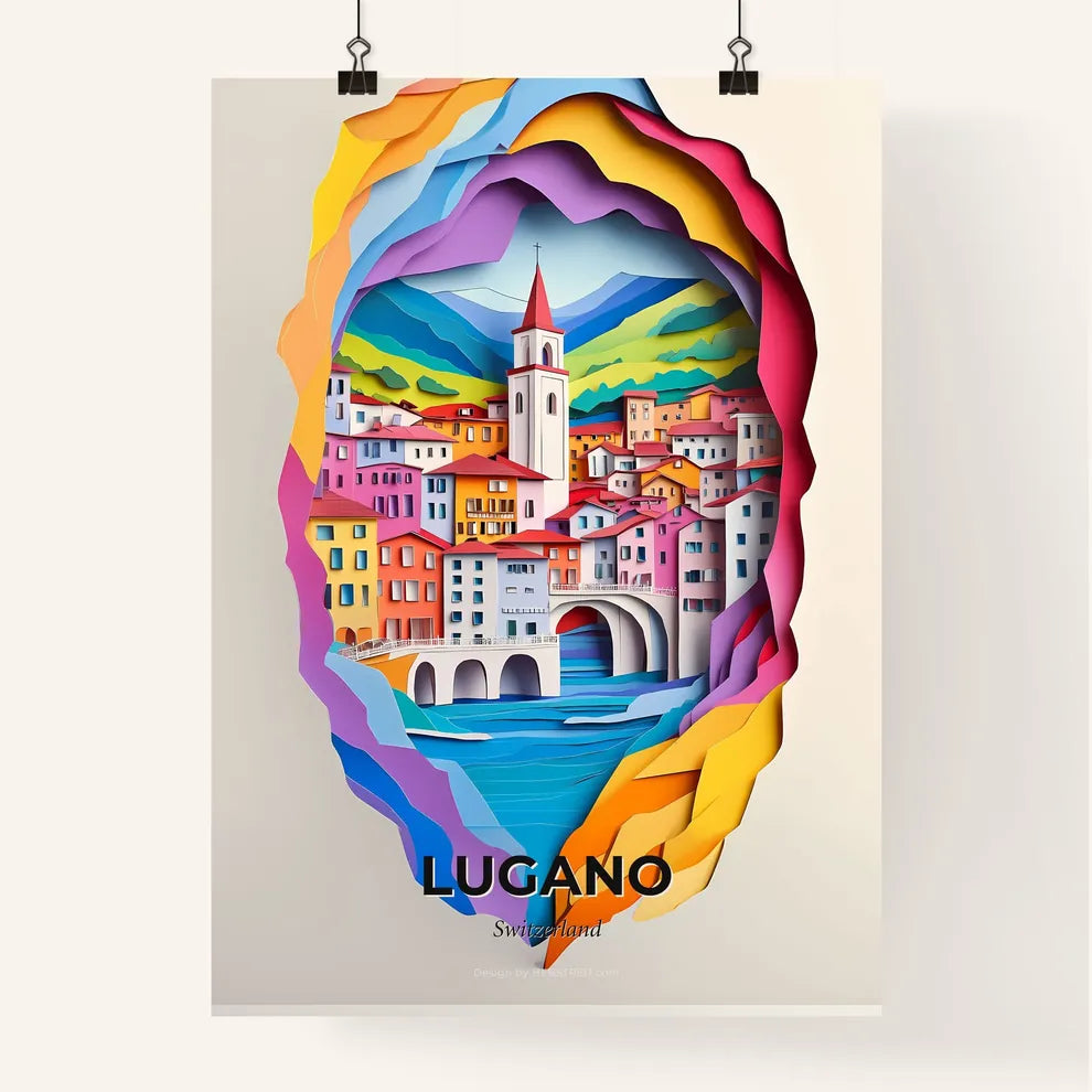 Vivid Lugano, Switzerland, Colorful Poster