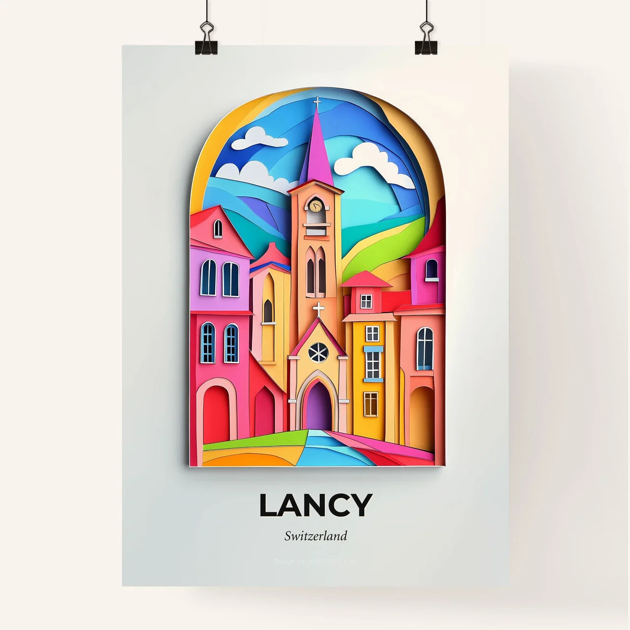 Vivid Lancy, Switzerland, Colorful Poster