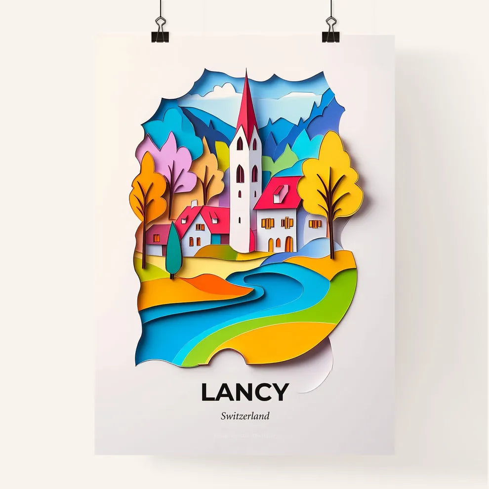 Vivid Lancy, Switzerland, Colorful Poster