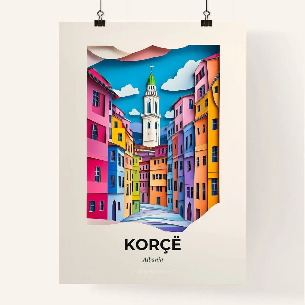 Vivid Korçë, Albania, Colorful Poster