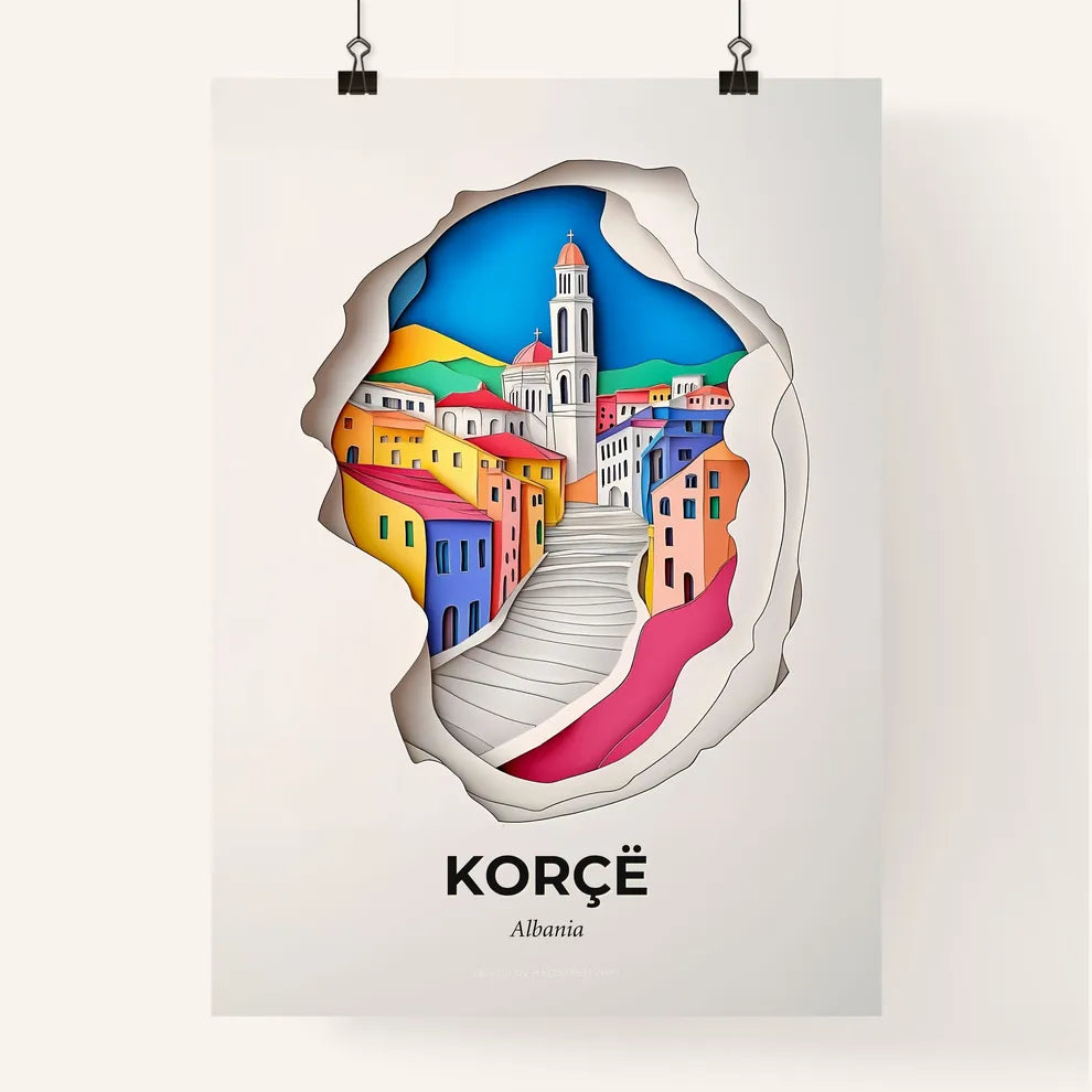Vivid Korçë, Albania, Colorful Poster