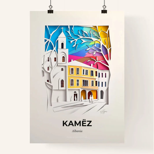Vivid Kamëz, Albania, Colorful Poster